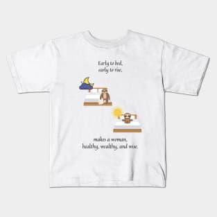 early to bed early to rise nursery rhyme (female version) Kids T-Shirt